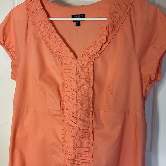 Talbots Peach RuffelEmpire Waist Short Sleeve Side Zipper Fitted Top 10 - Picture 2 of 7